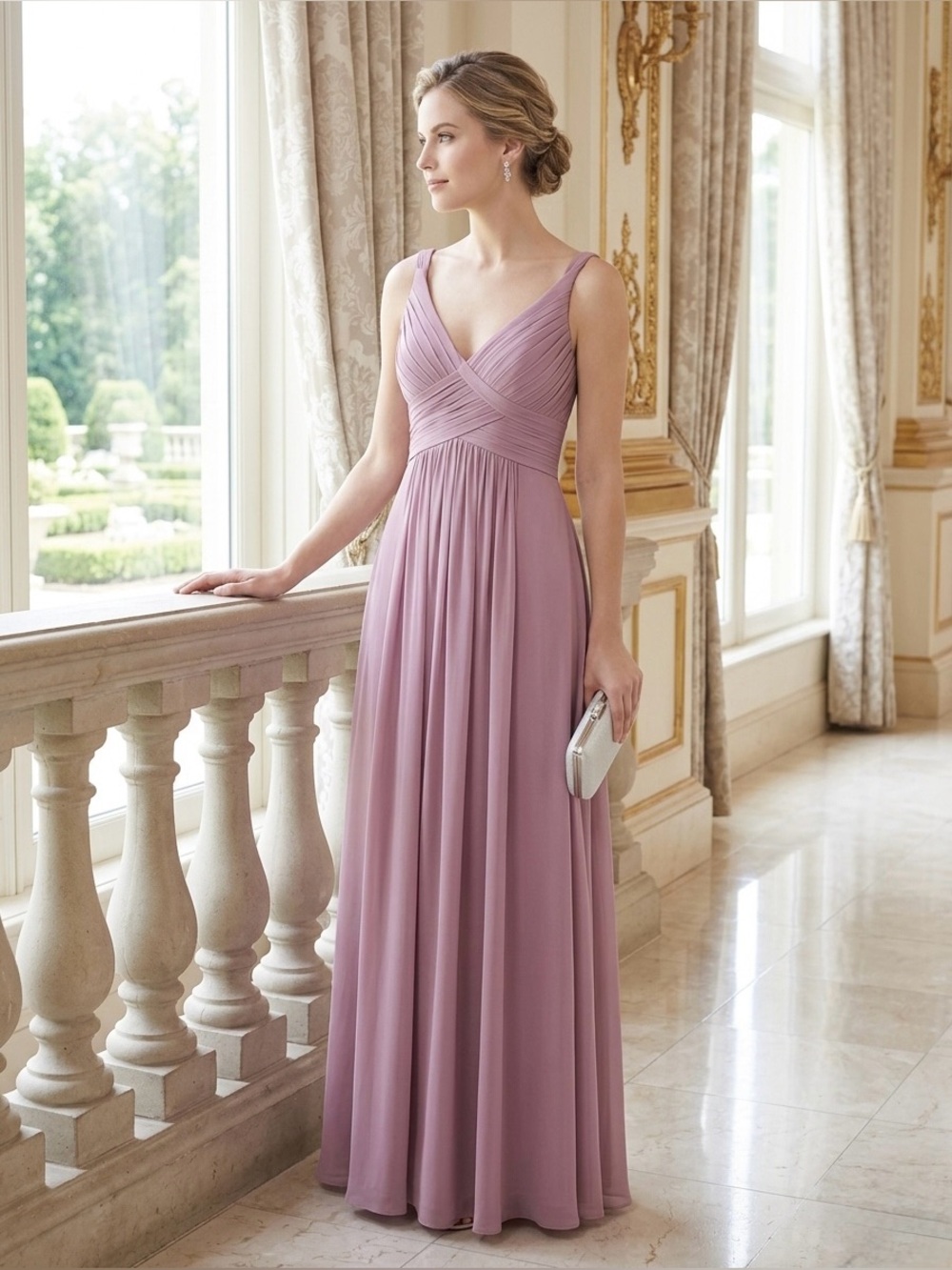 Azazie Women's Pink Peach Maxi Dress size XS - C Gown Bridesmaids Prom Wedding